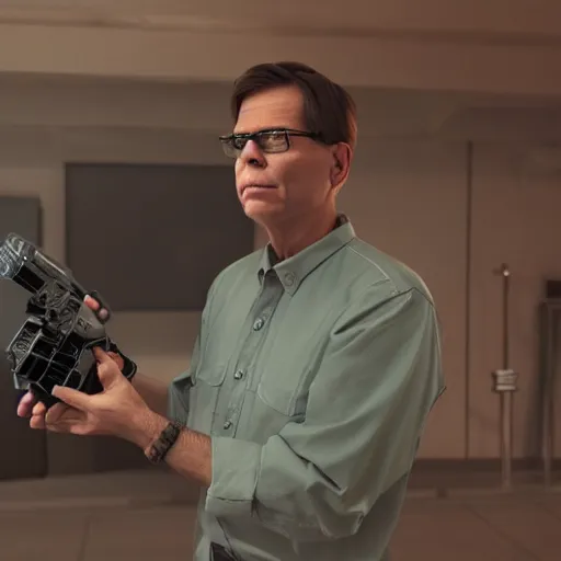 Image similar to bob lazar holding element 1 1 5, realistic artstyle, wide shot, dramatic lighting, octane render, hyperrealistic, high quality, highly detailed, hd, beautiful, cinematic, 8 k, unreal engine, facial accuracy, symmetrical