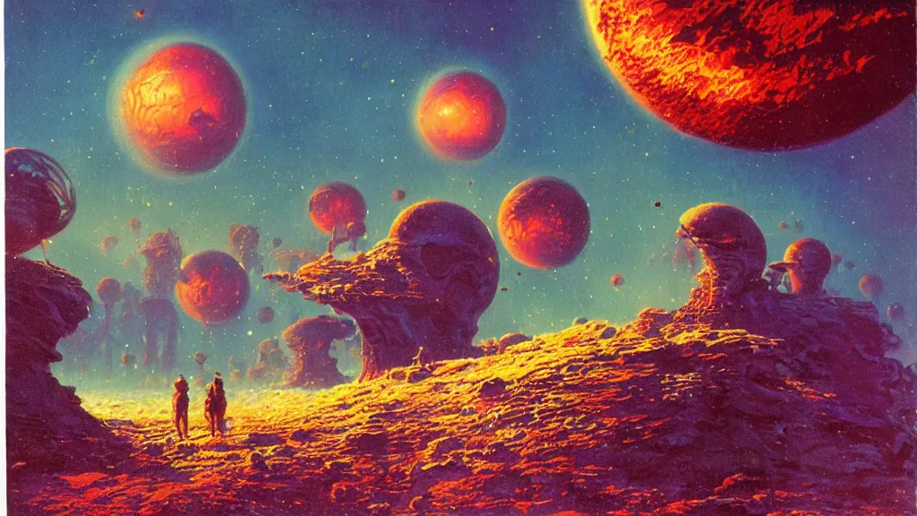 Image similar to strange alien planet by Paul Lehr and Bruce Pennington