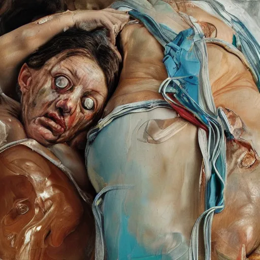 Image similar to high quality high detail painting by lucian freud and jenny saville, hd, crazy, turquoise