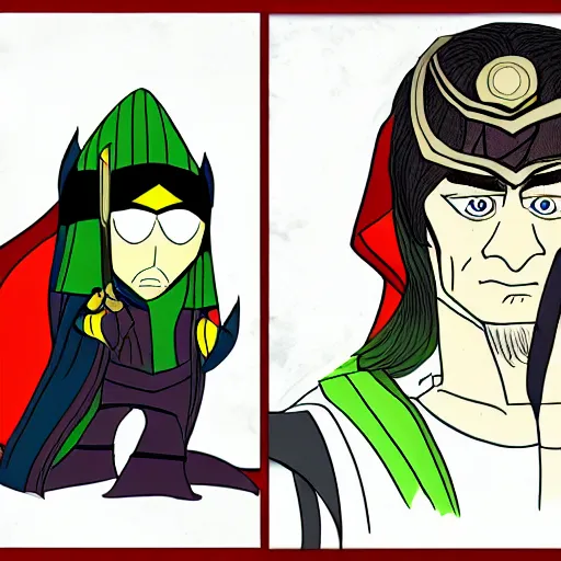 Image similar to loki drawn in style of south park