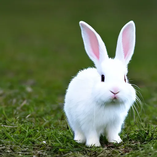 Prompt: a white dwarf rabbit with long hair, photograph, sharp focus