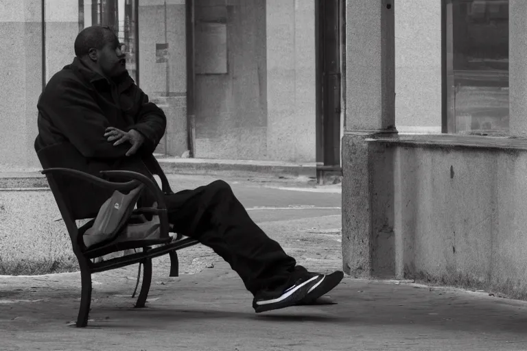 Image similar to photo of a man sitting on a bench waiting for someone that will never come, depressing, moody, nostalgic, dramatic, 8 k uhd