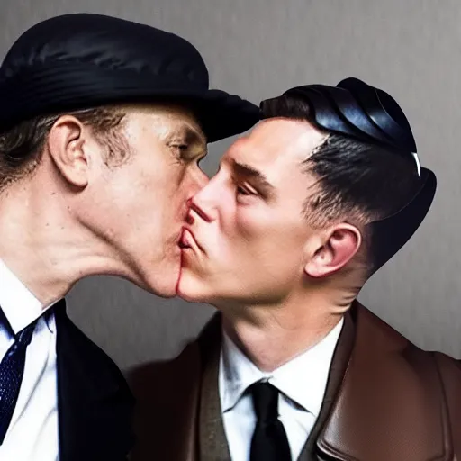 Image similar to benjamin netanyahu kissing tommy shelby, photorealistic, detailed