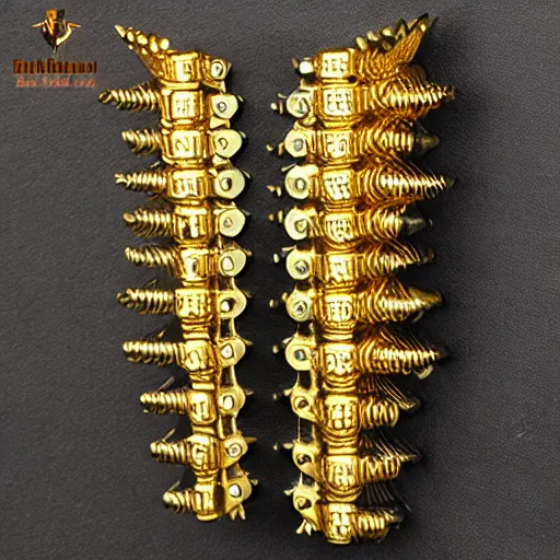 Image similar to female functional practical body armor steel gold medieval draconic spikes shiny realistic photo 4k