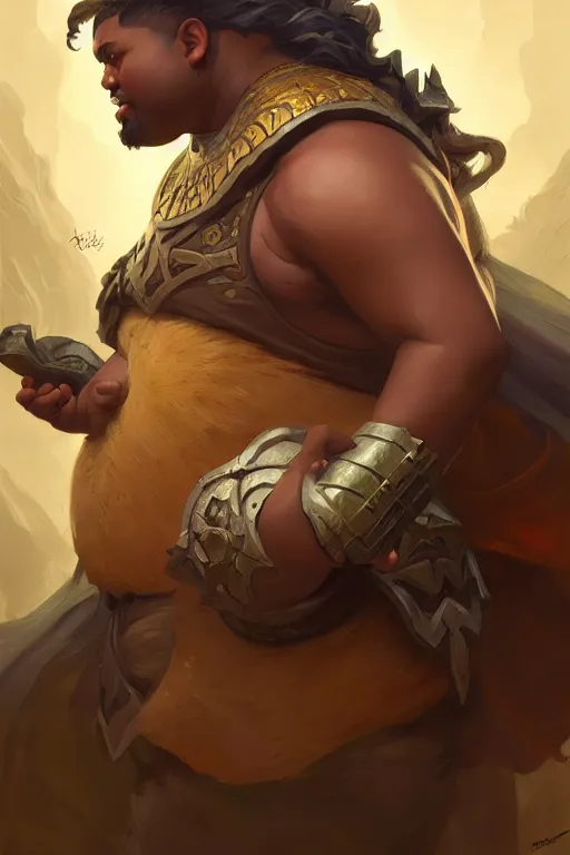 Image similar to photography of overweight warrior, deep focus, d & d, fantasy, intricate, elegant, highly detailed, digital painting, artstation, concept art, matte, sharp focus, illustration, hearthstone, art by artgerm and greg rutkowski and alphonse mucha