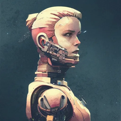 Image similar to a beautiful portrait of a space bounty hunter by katsuhiro otomo and greg rutkowski trending on artstation