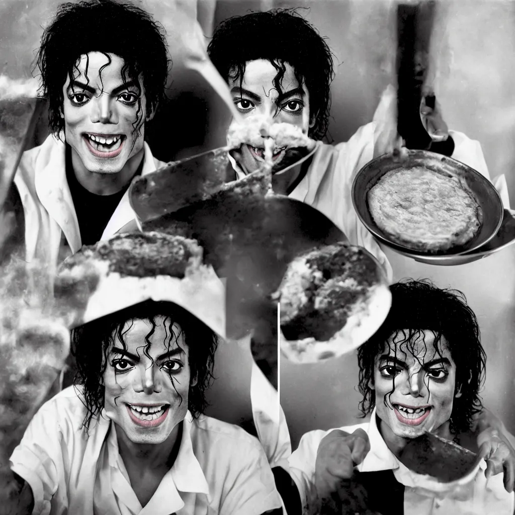 Prompt: award winning photo of michael jackson baking pizza from children, vivid colors, happy, symmetrical face, beautiful eyes, studio lighting, wide shot art by Sally Mann & Arnold Newman