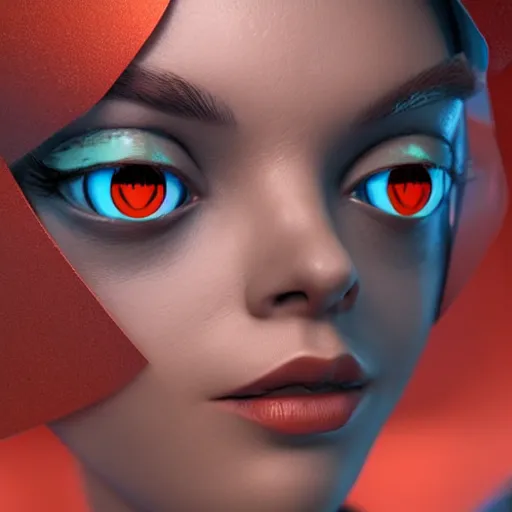 Prompt: close-up of a beautiful woman with atoms for eyes against a backdrop of a utopian sci-fi city, hyperealistic, octane render