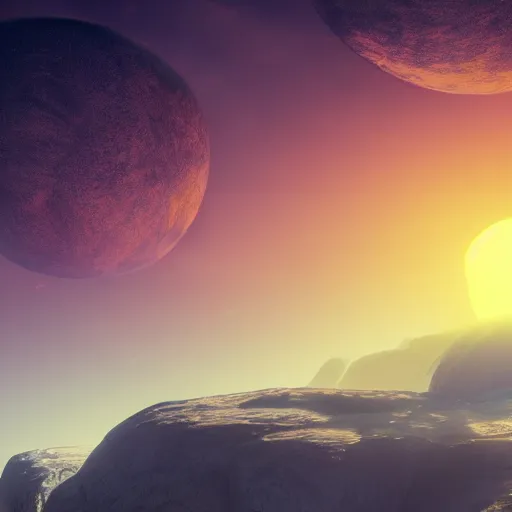 Prompt: sunset on a distant planet high resolution beautiful lighting soft colors unreal engine 4 k wallpaper