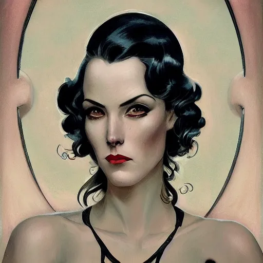 Image similar to a streamline moderne, ( art nouveau ), ( ( dieselpunk ) ) portrait in the style of charlie bowater, and in the style of donato giancola, and in the style of charles dulac. intelligent face. symmetry, ultrasharp focus, dramatic lighting, semirealism, intricate symmetrical ultrafine background detail.