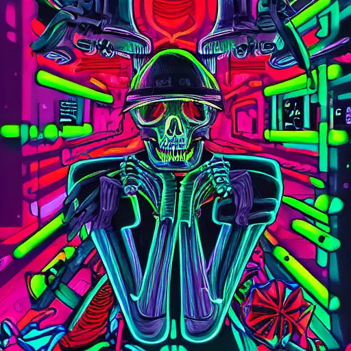 Image similar to neon skeleton, synthwave by james jean