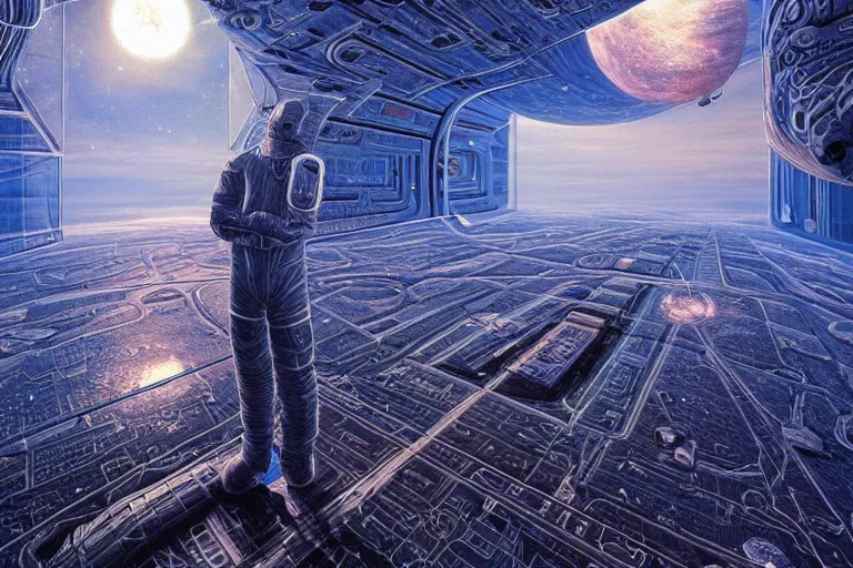 Image similar to inside a multi - dimensional tesseract, portrait of a cyberpunk astronaut, fantasy landscape, by rob gonsalves, very detailed, ultra realistic, vast expanse, photorealistic, volumetric lighting, artstation, 8 k