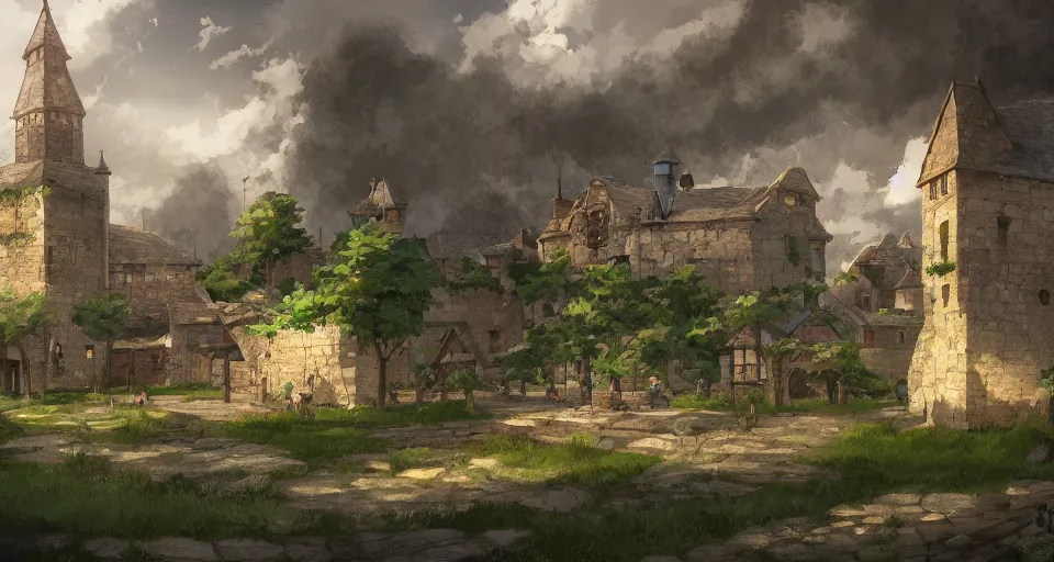 Image similar to Makoto Shinkai inspired medieval village