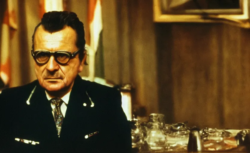 Prompt: 70s movie still full-lenght portrait of Josip Broz Tito, by Eric Laforgue , Cinestill 800t Eastmancolor, heavy grainy picture, very detailed, high quality, 4k, HD criterion, precise texture