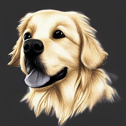 Prompt: finished drawing of a golden retriever, crayons. high details, low poly, artstation trending