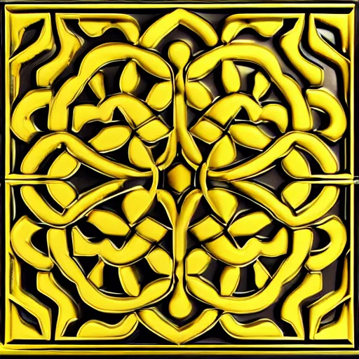 Image similar to 3d render of an abstract medieval pattern gold tile, symetrical