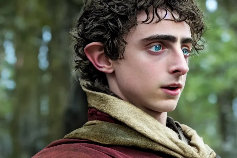 Image similar to timothee chalamet plays an elf in the lord of the rings return of the king, highly detailed, cinematic lighting, 4 k, arricam studio 3 5 mm film camera, kodak 5 2 7 9 ( tungsten - balanced ) film stock