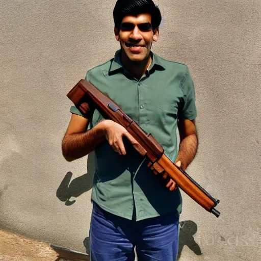 Image similar to Medium shot photograph of Rishi Sunak politician holding an AK-47, 8k, ultrahd