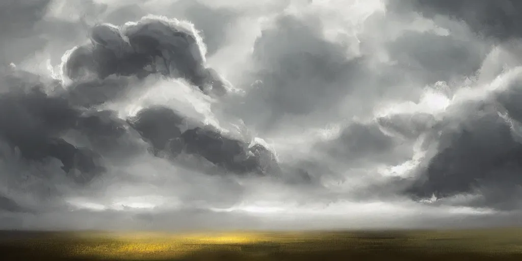 Prompt: stormy illustrated clouds, concept art, painted by james paick