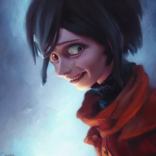 Image similar to coraline, oil painting, Tooth Wu, Greg Rutkowski, RPG portrait, dynamic lighting, fantasy art, High contrast, depth of field