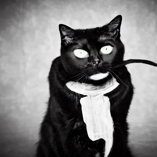 Prompt: black metal cat with corpse paint, studio photography