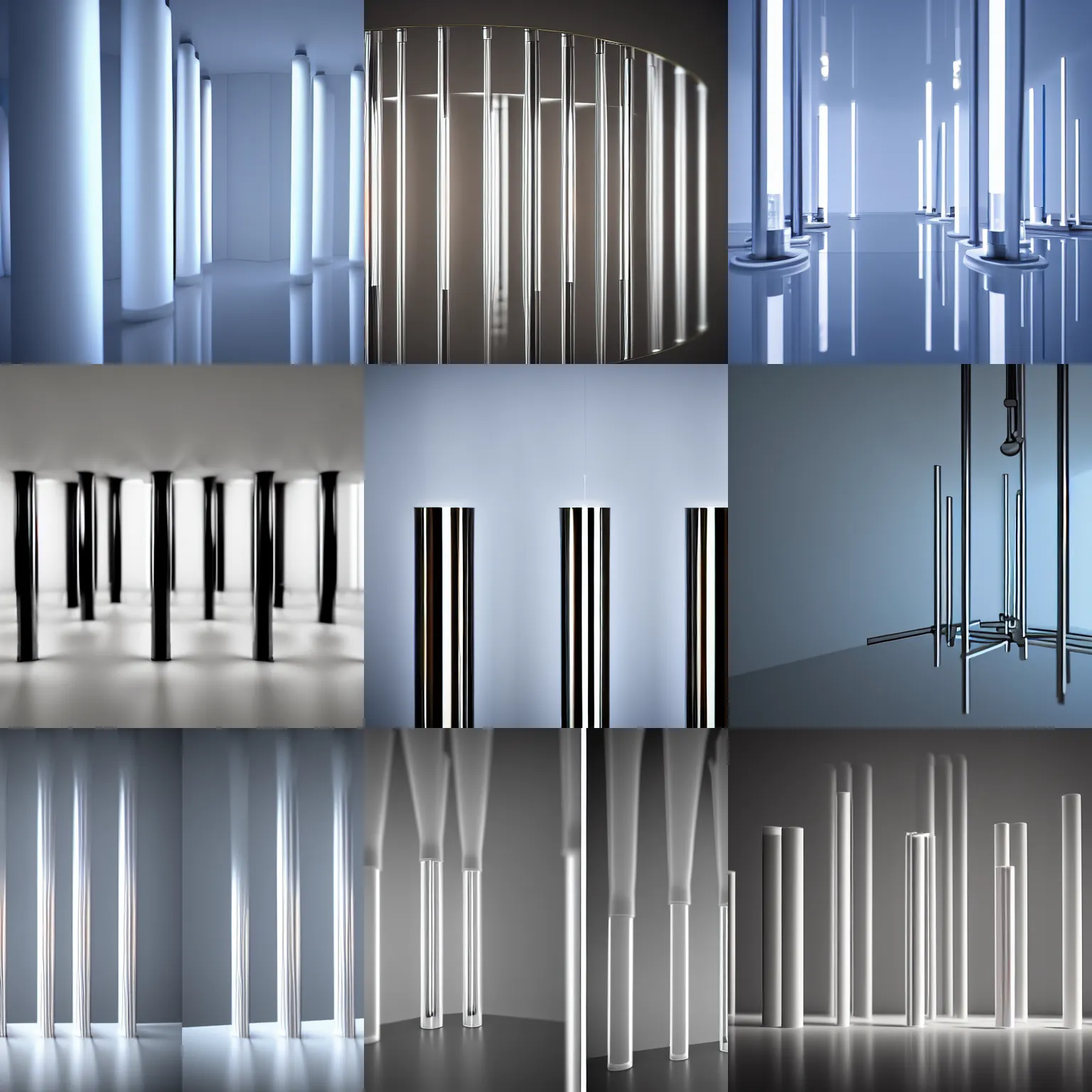 Prompt: fractal tubes, minimalism, apartment interior, split lighting dream, bell tubes, cinematic lighting vray 4k shallow depth of field