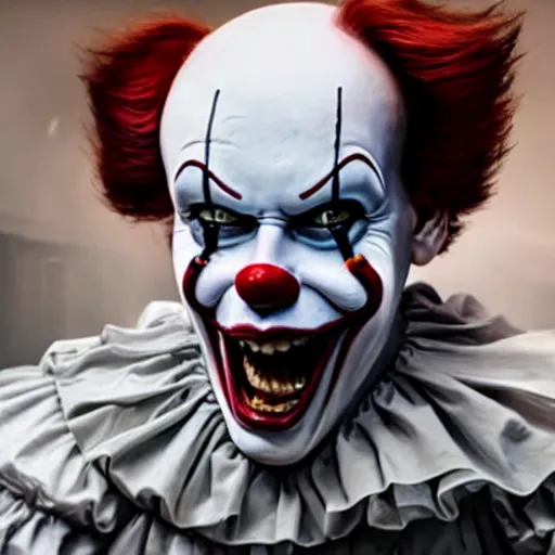 Image similar to Keanu reeves as Pennywise the clown hyper realistic 4K quality