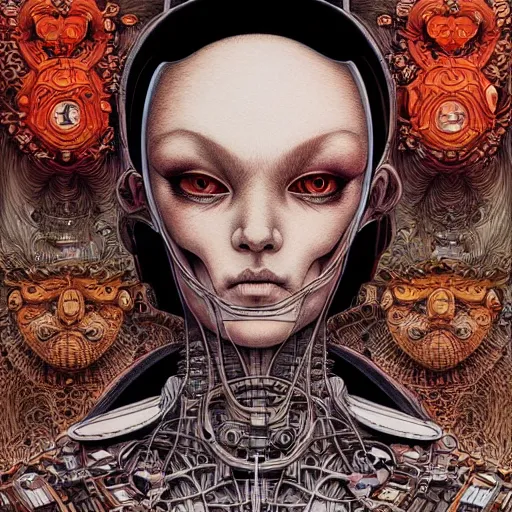 Prompt: portrait painted in jacek yerka style drawn by vania zouravliov and takato yamamoto, inspired by beautiful cyberpunk android, intricate acrylic gouache painting, high detail, sharp high detail, artstation