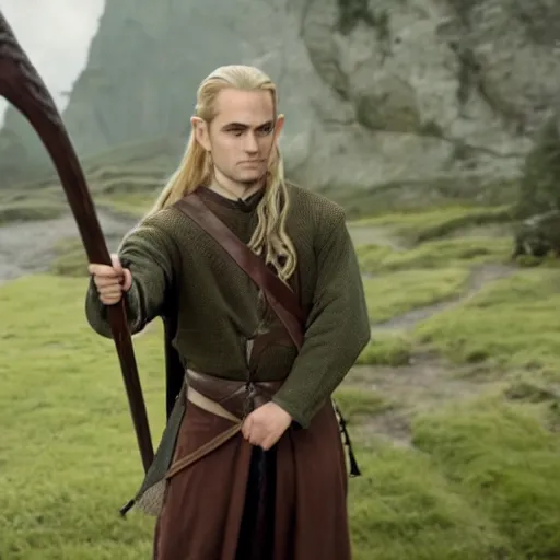 Image similar to high quality movie still frame of ben shapiro as legolas in lord of the rings, cinematic lighting, rim lighting, dramatic lighting, hd, 4k