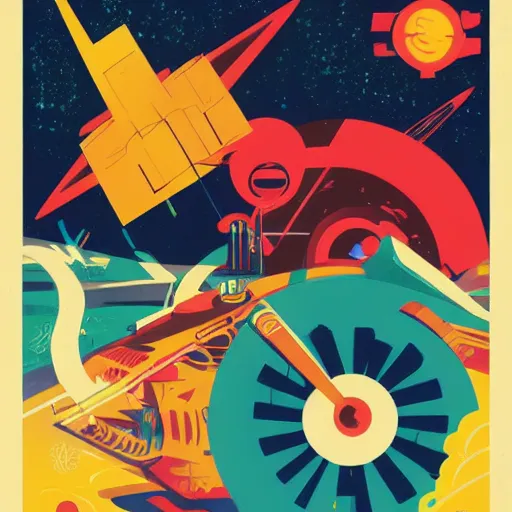 Image similar to splash of color, illustration by tom whalen and charles williams and kilian eng and james jean, 1 9 5 0 s scifi poster