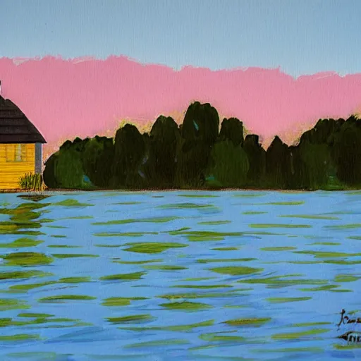 Image similar to a house by the lake painted by jason rainville