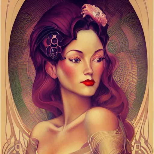 Prompt: an art nouveau, ( streamline moderne ), multi - racial portrait in the style of anna dittmann and gaston bussiere and chanthara. very large, clear, expressive, and intelligent eyes. centered, ultrasharp focus, dramatic lighting, photorealistic digital matte painting, intricate symmetrical ultra detailed background.