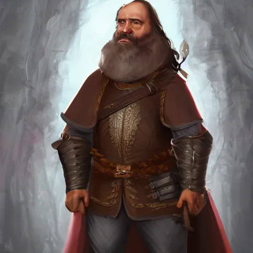 Image similar to portrait, 5 0 years old man, large, stocky : : fantasy : : brown hair, sympathetic, thick brown beard : : noble medieval clothing : : high detail, digital art, rpg, concept art, illustration