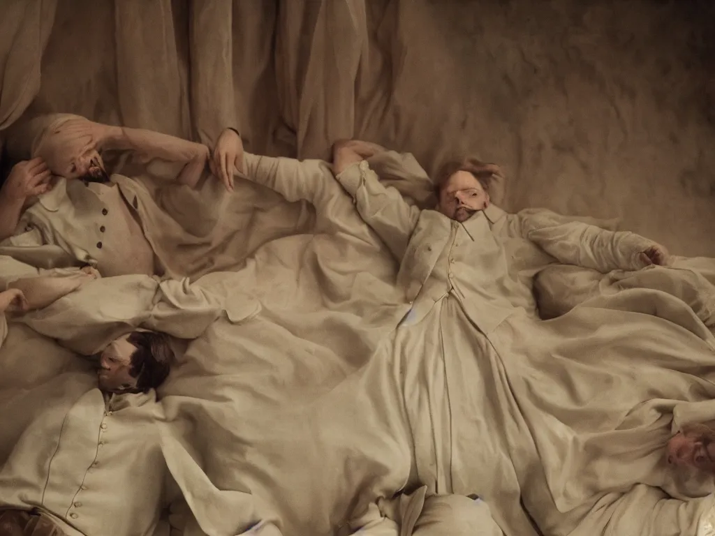 Prompt: stills from Robert Eggers' new film about Napoleon, cinematography by Andrei Tarkovsky, renaissance art style, surreal aura, dreamlike atmosphere, cinematic photography, 35mm, 4:3, highly detailed