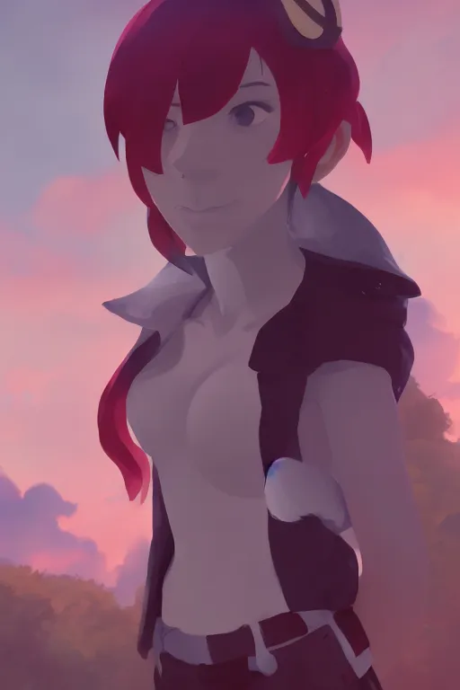 Image similar to fursona, a full body portrait of a the sellsword marissa bell, short red hair, fantasy, makoto shinkai, james gilleard, very detailed, matte, gaussian blur