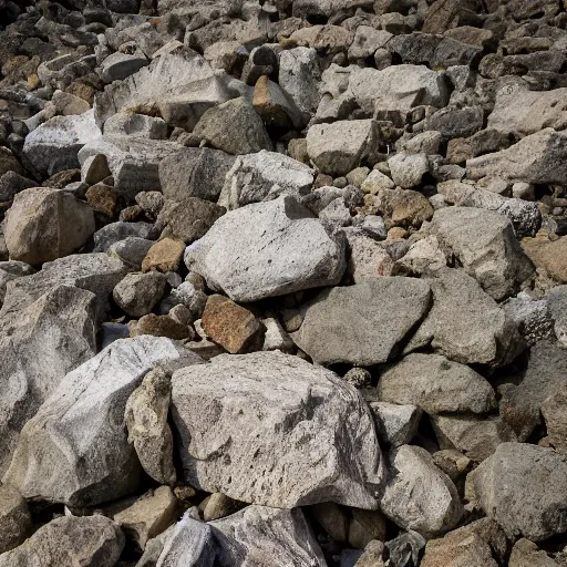 Image similar to stone quarry bottom-up view of dirty stones in a quarry of different fractions in the evening light ultra detailed by Emmanuel Lubezki, golden hour, atmospheric lighting, 8k resolution, best color graded, vray beautiful, hyper-realistic render W 1920 H 1080