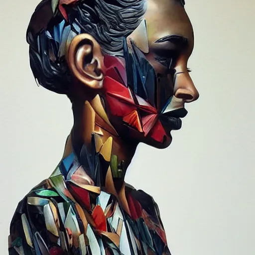 Prompt: A beautiful sculpture. He felt the pain, but did not dare Disclose his passion to the fair; For much he fear'd her conscious pride Of race, to noble blood allied. by Sandra Chevrier intuitive