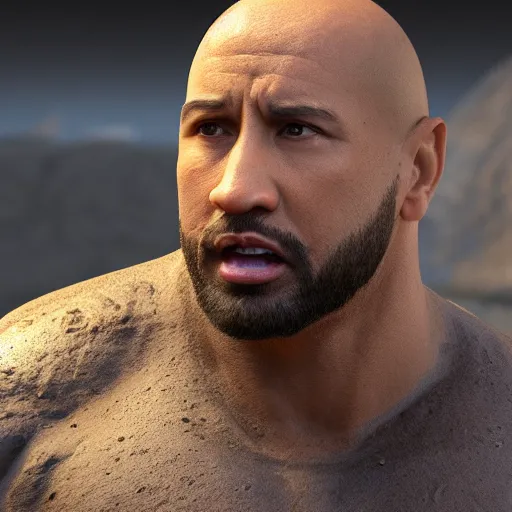 Image similar to photorealistic dwayne the cobblestone johnson. hyperdetailed photorealism, 1 0 8 megapixels, amazing depth, glowing rich colors, powerful imagery, 3 d finalrender, 3 d shading, cinematic lighting, artstation concept art