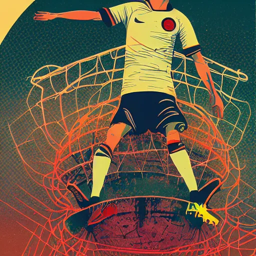 Image similar to illustration of soccer emotions, by Victo Ngai and James Gilleard and Bruce Pennington