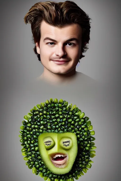 Image similar to 📷 joe keery made of kiwi fruit 🥝, made of food, head portrait, dynamic lighting, 4 k