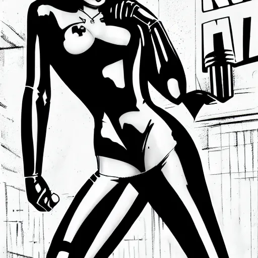 Image similar to sydney savage danger girl pin - up, mask covering mouth, medium shot, bruce timm, j. scott campbell, andy hartnell, inked, tight fit, curvaceous, slim, pinned against a wall