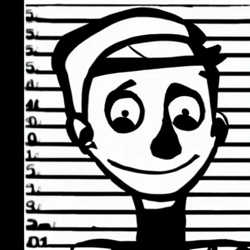 Image similar to Bling-Bling Boy from Johnny Test arrested mugshot, black and white, cartoon mugshot