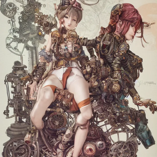 Image similar to the portrait of true neutral semi - colorful female steampunk mechanist as absurdly beautiful, gorgeous, elegant, young gravure idol, an ultrafine hyperdetailed illustration by kim jung gi, irakli nadar, intricate linework, bright colors, octopath traveler, final fantasy, unreal engine 5 highly rendered, global illumination, radiant light, detailed and intricate environment