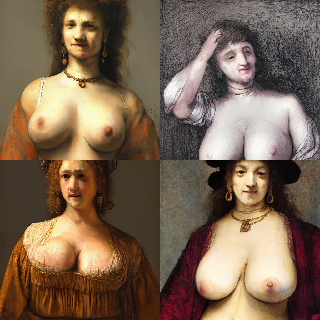 Prompt: big tiddy gf style of Rembrandt