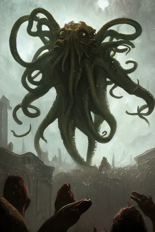 Image similar to cthulhu, digital art, magic the gathering, mtg, by greg rutkowski, trending on artstation