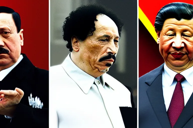 Prompt: hitler, gaddafi, and xi jinping playing each other like a dogs by carlos botelho