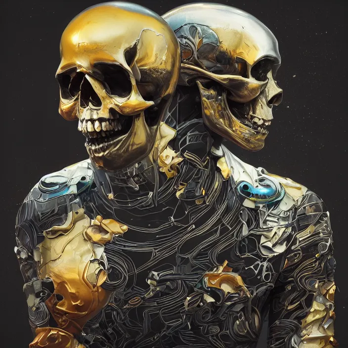 Image similar to portrait of a skull in a racing suit. intricate abstract. intricate artwork. nightmare fuel. by Tooth Wu, wlop, beeple, dan mumford. octane render, trending on artstation, greg rutkowski very coherent symmetrical artwork. cinematic, hyper realism, high detail, octane render, 8k, iridescent accents