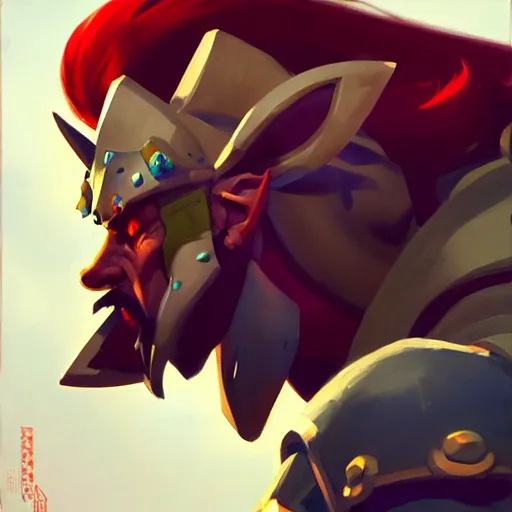 Image similar to Greg Manchess portrait painting of Ganon from Legend of Zelda as Overwatch character, medium shot, asymmetrical, profile picture, Organic Painting, sunny day, Matte Painting, bold shapes, hard edges, street art, trending on artstation, by Huang Guangjian and Gil Elvgren and Sachin Teng