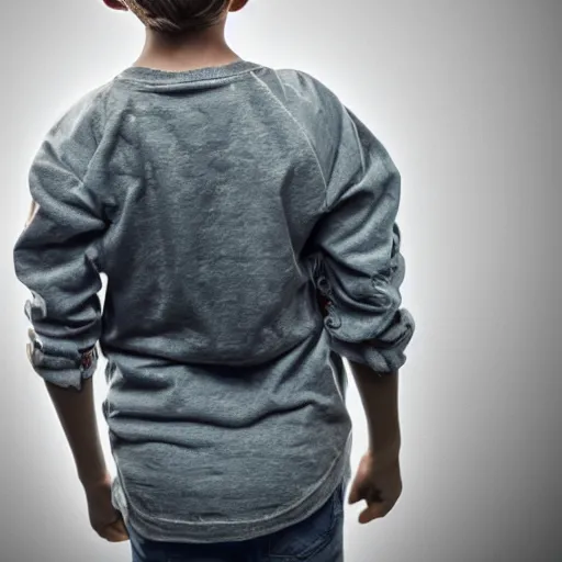 Prompt: back view of a teen boy wearing tattered casual clothes, backlit, backlighting, back light, back lit, 3 d render, 8 k, - w 6 0 0 - h 9 0 0 - n 4