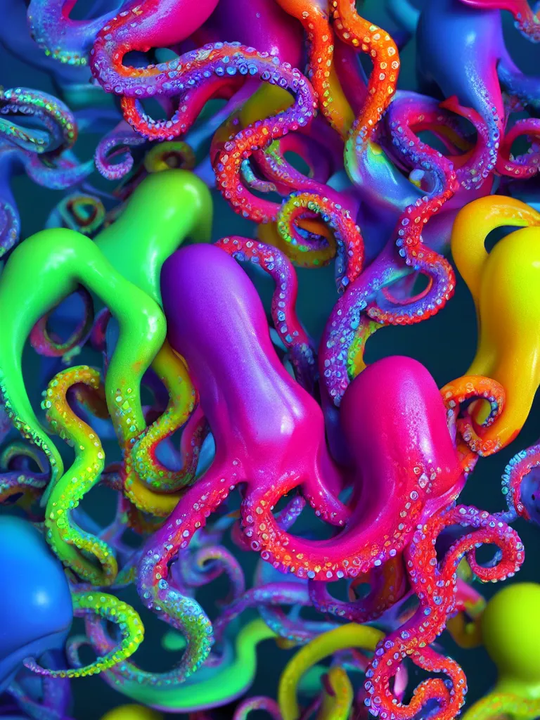 Image similar to colorful liquid octopus tentacles, beeple, octane render, subsurface scattering, hyper realism